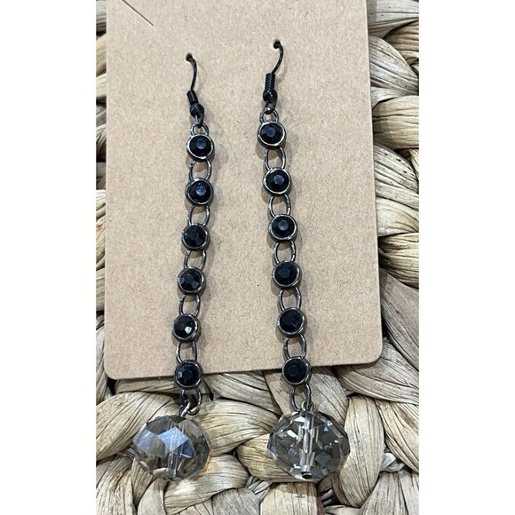 Artisan Crafted Rhinestone & Smokey Swarovski Crystal Long Earrings Fairycore - Picture 4 of 6